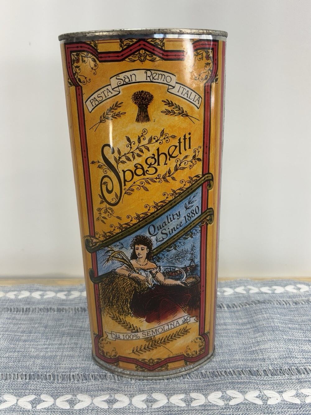 Vintage HIMARK San Remo Spaghetti Pasta Tin Canister Italian Kitchen Cottagecore